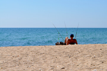 Man fishing on the sea