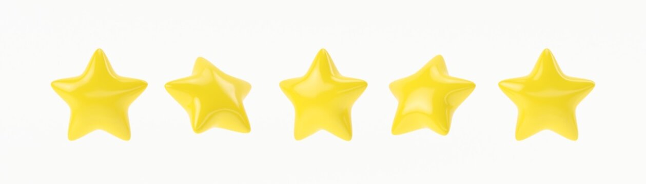 3d icon five star isolate on white background, social media, rating and review concept. 3d illustration