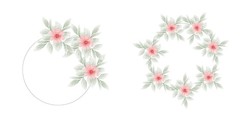 set of Watercolor floral frame invitation card design. Set of floral wedding logos and monogram with elegant green leaves golden geometric triangular frame for invitation save the date card design.