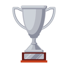 Silver cup on a wooden stand. Modern flat illustration. Isolated flat icon