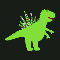 Tyrannosaur vector isolated icon. T-Rex dinosaur illustration. Sequin elements. Plant pot.