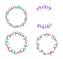 set of Watercolor floral frame invitation card design. Set of floral wedding logos and monogram with elegant green leaves golden geometric triangular frame for invitation save the date card design.