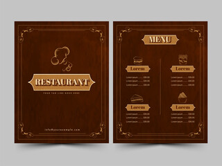 Restaurant Menu Card Template With Double-Sides In Brown Color.