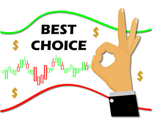 money stock market diagram and hand 