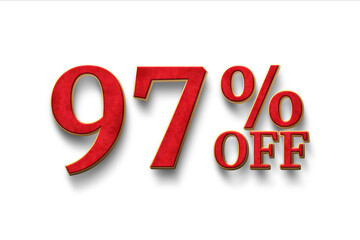 Discount 97 percent off. 3D illustration on white background.