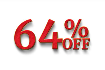 Discount 64 percent off. 3D illustration on white background.