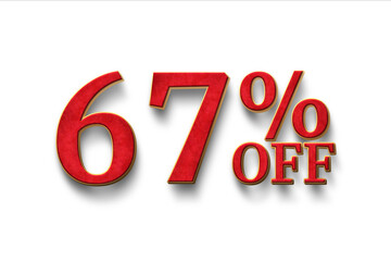 Discount 67 percent off. 3D illustration on white background.