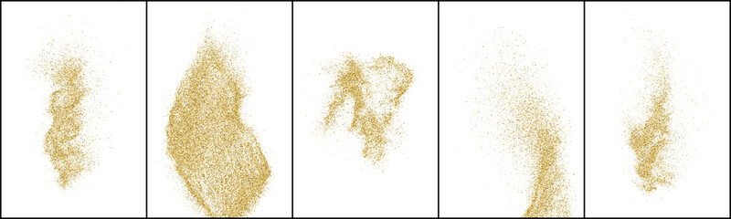 Set of Gold Glitter Texture Isolated On White. Amber Particles Color. Stardust Background. Golden Explosion Of Confetti. Vector Illustration, Eps 10.