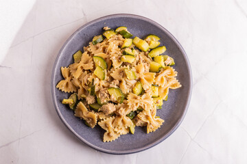 Pasta with tuna fish and zucchini. A typical italian dish ideal fot a qick lunch.
