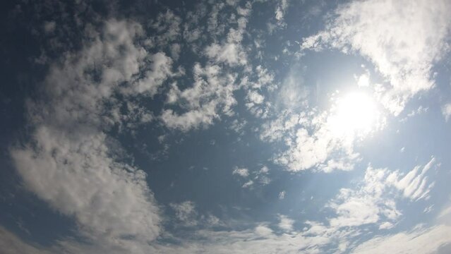 The sky as a background. Sunny warm weather. Changeable clouds in the sky during the day.