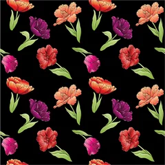 Gordijnen Pattern floral tulips of silhouettes in different angles drawn in doodles Trendy © Sg.Lapchi