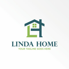 letter or word LH font in line and roof house image graphic icon logo design abstract concept vector stock. Can be used as a symbol related to initial or property