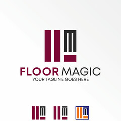 Floor decor or motive like letter FM or EE font in cutting block square image graphic icon logo design abstract concept vector stock. Can be used as symbol related to tile or initial