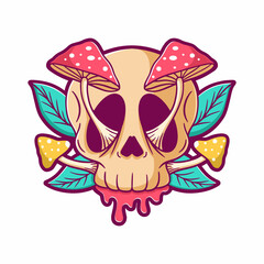 Skull and mushrooms vector illustration
