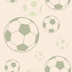 Seamless pattern with isolated football soccer ball on beige background. Vector illustration. Repeat pattern for wallpaper, cover, packaging, fabric, textile, wrapping paper design and decoration.