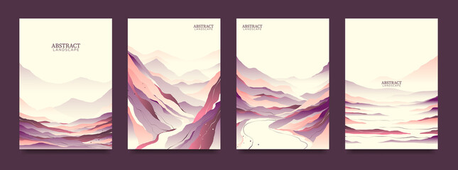 Set of creative, hand-drawn, abstract landscapes. Vector.
