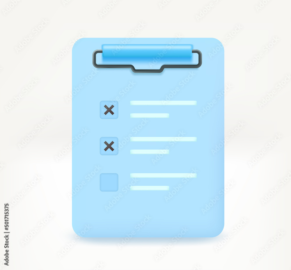 Poster clipboard with paper contract. concept. 3d vector icon