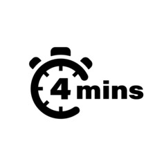 Four minute vector icon. Time left symbol isolated. Stopwatch black sign. Vector EPS 10
