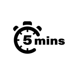 Obraz premium Five minute vector icon. Time left symbol isolated. Stopwatch black sign. Vector EPS 10