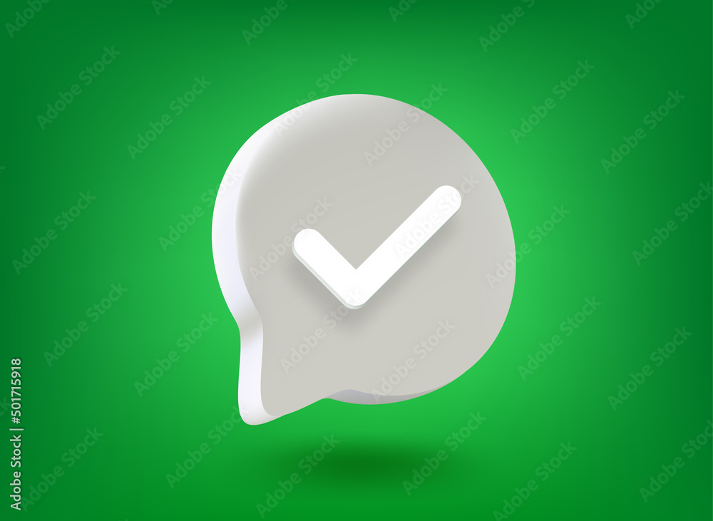Fototapete speech bubble with check mark on green background. 3d vector buttons