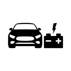 Car with battery and charge vector icon. Car accumulator with charge symbol. Vector illustration EPS 10