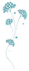 Isolated softness floral set. Turquoise watercolor twigs with small flowers with silver contours on white background. Cute vintage design element. - 501716724