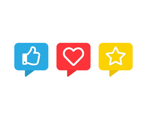 Social media vector icons set. Thumbs up like heart and favorite star symbols isolated. Vector illustration EPS 10