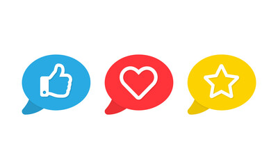 Social media vector icons set. Thumbs up like heart and favorite star symbols isolated. Vector illustration EPS 10