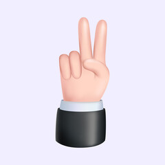 Peace or Victory Sign. Gesture Language. 3D Hand Icon. Vector illustration