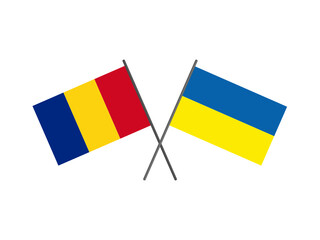 Romania and Ukraine flags crossed. A symbol of friendship and support. Stand with Ukraine.