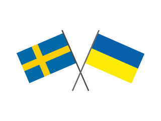 Sweden and Ukraine flags crossed. A symbol of friendship and support. Stand with Ukraine.