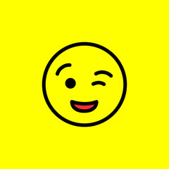 Winking Smile emoji on yellow background. Positive emoticon symbol isolated on yellow background. Vector illustration EPS 10