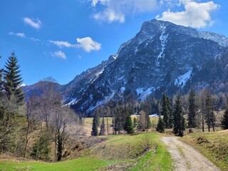 Fototapeta na wymiar Wanderweg mit Berg im Hintergrund