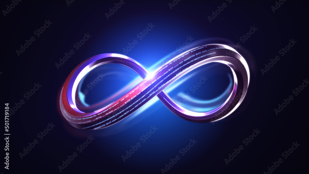 Poster Metaverse technology/Virtual reality infinity symbol community connection of metaverse world global network technology system and abstract loop sign element on innovation digital communication