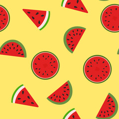 Watermelon slice seamless pattern. Summer fruit and berry background. Vector illustration for fabric design, gift paper, baby clothes, textiles, cards.