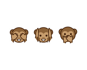 Flat monkey emotions icon vector set. Monkey emoji isolated on white background. Vector EPS 10 © Vladyslav Tykhonov