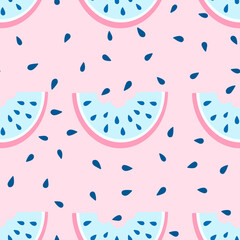 Watermelon slice seamless pattern. Summer fruit and berry background. Vector illustration for fabric design, gift paper, baby clothes, textiles, cards.