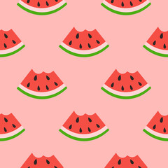 Watermelon slice seamless pattern. Summer fruit and berry background. Vector illustration for fabric design, gift paper, baby clothes, textiles, cards.