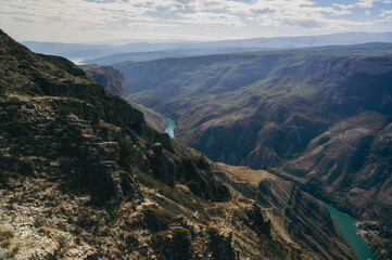 Fototapeta premium Erosion of Sulak canyon in Dagestan. 