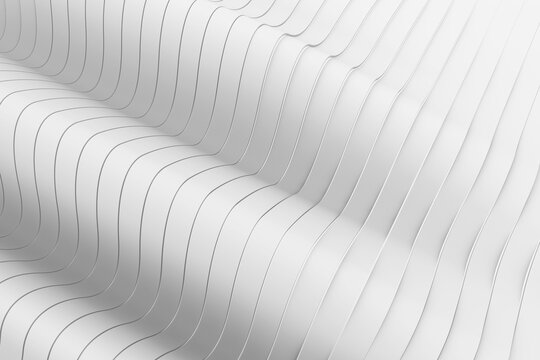 Deformed white bands surface with soft light. Modern backdrop in minimalist style. 3D render illustration © themefire