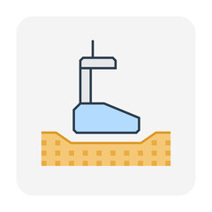 Nuclear density testing, NDT vector icon. Test method of earthwork compaction with nuclear gauge by inspector to control quality, density of materials for geotechnical engineeting, road construction.
