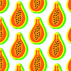 seamless tropica papaya pattern on white background	