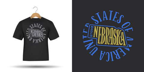 Nebraska state t-shirt typography design. USA american state hand drawn lettering. Made in Nebraska slogan, phrase, quote. Vector illustration.