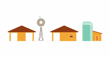 barn and silo tower flat vector illustration