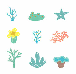 sea plant vector illustration background set