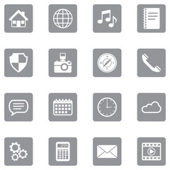 Home Screen Application Icons. Gray Flat Design. Vector Illustration.