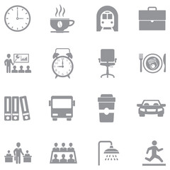 Work Day Icons. Gray Flat Design. Vector Illustration.