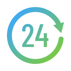 24 hour icon pictogram. Repeat arrows sign. Open around the clock symbol.