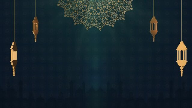 ramadan and eid mubarak background with lantern and mosque