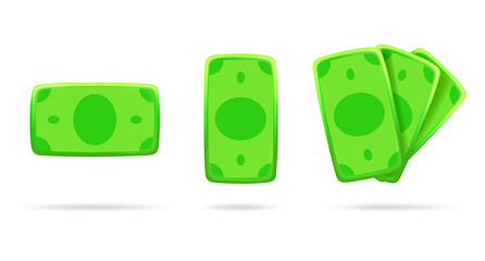3d cash icons in different positions to illustrate finance and business. Money for startup and attracting investment. concept of money and cash payments. 3d rendering vector graphics